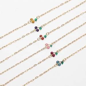 Gold-plated 18K stainless steel bracelet featuring glittering cherry pendants in six colors