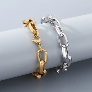Fashionable stainless steel paperclip chain bracelets in gold and silver finishes