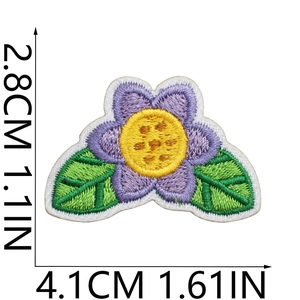 Detail view of purple flower embroidery patch showing 4.1cm x 2.8cm dimensions