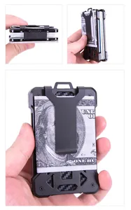 Slim carbon fiber RFID wallet with metal money clip and aluminum frame detail