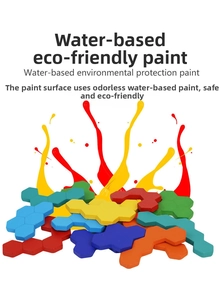 Close-up of wooden hexagon puzzle with vibrant water-based paint and eco-friendly finish