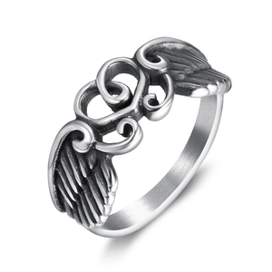 Punk Heart Wing Ring Stainless Steel Vintage Silver Gothic Retro Style Unisex Jewelry Accessory