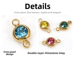 Macro detail of gold-plated double-loop crystal rhinestone connectors for DIY jewelry