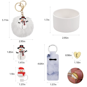 Detailed size specifications for Christmas snowman cup accessories with silicone boot