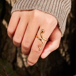 Adjustable minimalist 925 sterling silver snake ring with gold finish for women