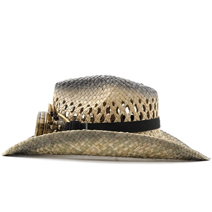 Steampunk straw cowboy hat with gradient finish and vintage spiked goggles detail