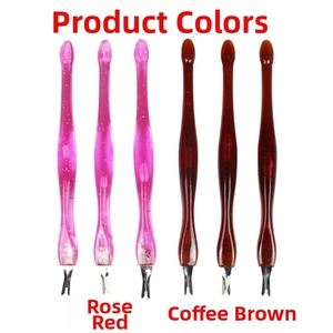 Set of 6 plastic cuticle trimmers in rose red and coffee colors with glitter handles