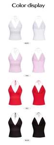 Muestra de colores de tops halter Y2K con encaje en blanco, rosa, rojo y negro