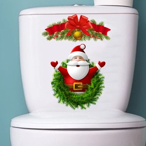 Christmas Santa Claus and holly wreath decorative decal for bathroom toilet lid decoration