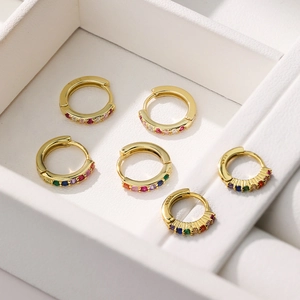 S925 sterling silver hoop earrings with colorful cubic zirconia in a white jewelry box