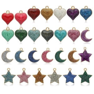 Alloy Enamel Heart Moon Star Charms Glitter Marble Effect Pendants For DIY Jewelry Making Necklace Bracelet Decoration