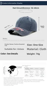Guide des tailles pour casquette vintage avec mesures de visière et profondeur