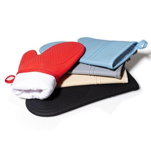 5-piece silicone and cotton oven mitt set with honeycomb grip in multiple colors