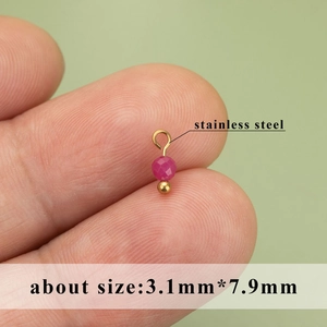 Mini stainless steel pendant with rose red faceted bead, 3.1x7.9mm jewelry accessory