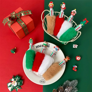 Christmas 6-color plush ballpoint pen with 3D Santa, Reindeer and Snowman toppers
