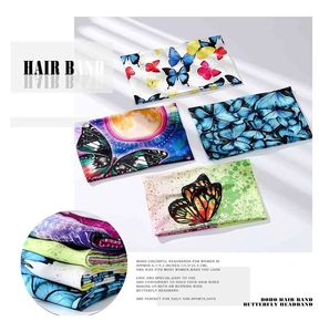 Set of 4 butterfly print headbands with size detail of 6.1 x 9.3 inches for yoga sports