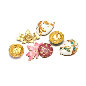 Stainless Steel Pendants Dragonfly Flower Leaf Shape Gold Plated Enamel Drip Oil Charms DIY Jewelry Making Accessories