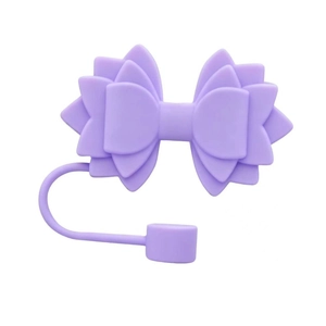 Detail of purple silicone bow straw cover for 10mm tumblers with secure strap