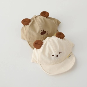 Süße Baby-Baseballkappen mit 3D-Bärenohren und Stickerei in Creme und Khaki-Farbe