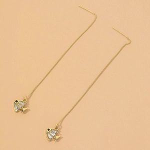 Boucles D'oreilles Ligne D'oreille Gland Poisson Rouge Alliage Zircon Baguette Chaîne Longue Bijoux Élégants Femmes
