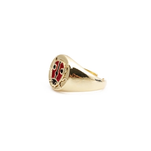 Gold-plated enamel ladybug ring with vintage bohemian style and adjustable open band