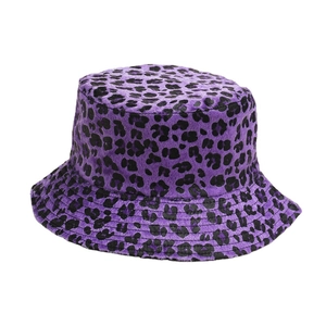 Purple leopard print faux fur bucket hat with fluffy texture for autumn outings