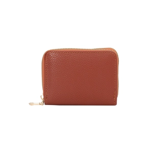 Short minimalist rust brown zipper wallet for women with high-capacity lychee texture
