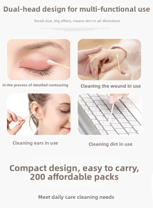 Detaillierte Ansicht der Wattestäbchen für Make-up, Wundpflege, Ohrenhygiene und Reinigung