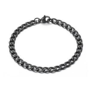Classic black stainless steel curb chain bracelet for men and women with lobster clasp