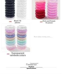 Various colorful spiral hair ties in sets of 18 including pastel and gradient tones