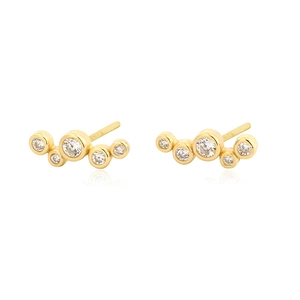 Exquisite S925 sterling silver bubble stud earrings with sparkling round diamonds in gold