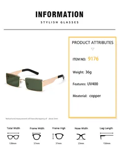 Detailed size specifications for vintage rectangular sunglasses with UV400 protection