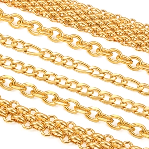 Detailed comparison of various 18K gold plated stainless steel chain link styles and textures