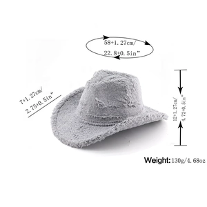 Cappello da cowboy grigio in peluche con circonferenza 58cm e tesa di 7cm