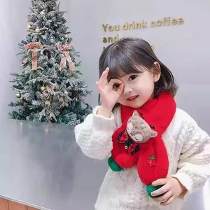 Cute Christmas deer plush scarf for children in festive red color with warm fleece lining