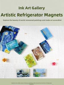 Detailed set of acrylic art magnets featuring Van Gogh Starry Night and famous paintings