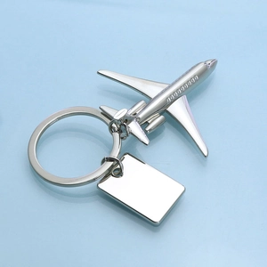 J-20 fighter jet metal keychain with engraved tag and aircraft model in silver finish