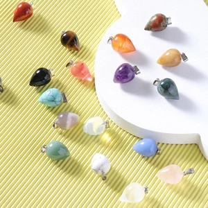 Natural crystal agate teardrop pendants in various colors with silver metal bails