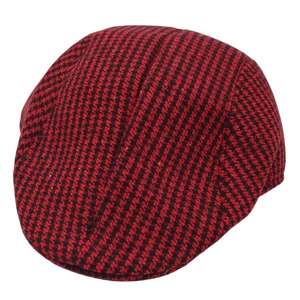 Classic red and black houndstooth flat cap with a vintage British plaid gentleman design