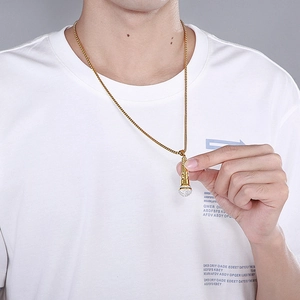 Hip hop 18K gold plated microphone pendant necklace with sparkling crystals for men
