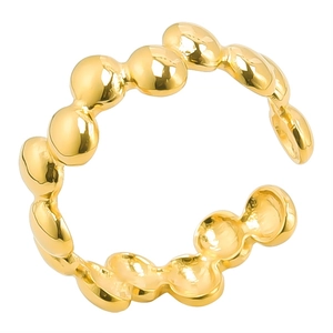 Polished gold adjustable bubble bead ring with reflective mirror finish and open design