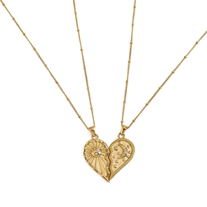 Parure de Colliers Pendentif Cœur Soleil Lune Étoile en Acier Inoxydable Plaqué Or 18K Strass Bijoux pour Femmes