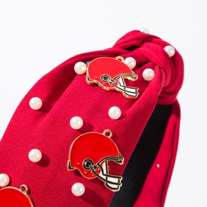 Serre-tête sport rouge avec perles et breloques de casque de rugby pour femmes