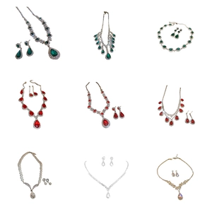 Luxury 2-piece jewelry set with faux pearls and teardrop crystals in multiple colors