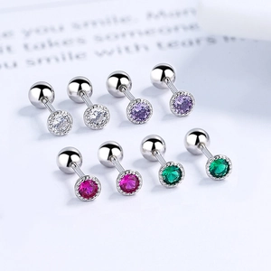 Round Zircon Stud Earrings 925 Sterling Silver Screw Back Ball Minimalist Comfort Fit Ear Bone Piercing For Women