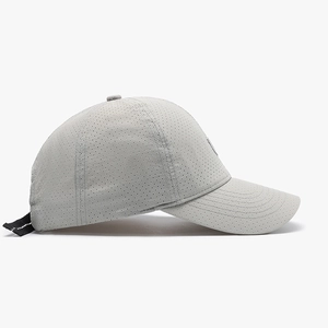 Light gray laser-cut perforated baseball cap with breathable quick-dry fabric side view