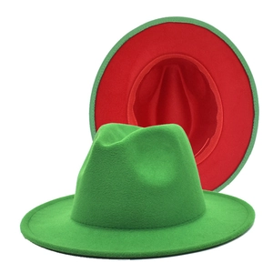 Green and red two-tone wool fedora hat with a wide brim for men and women