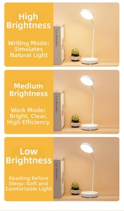 LED desk lamp with three adjustable brightness levels for eye protection and reading