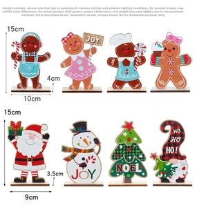 Detailed set of Christmas wooden gingerbread man and gnome table decorations with dimensions