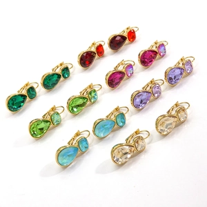 French style gold-plated stainless steel teardrop zircon earrings in assorted colors
